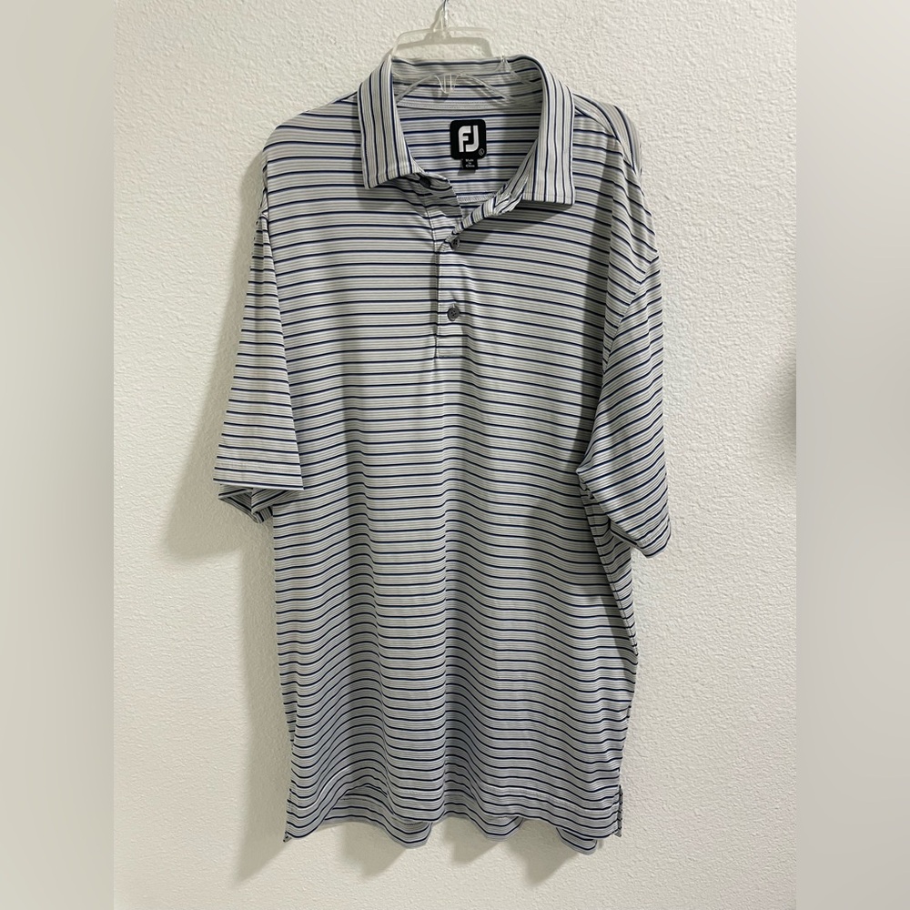FootJoy Men's Striped Polo Shirt - Blue and White
